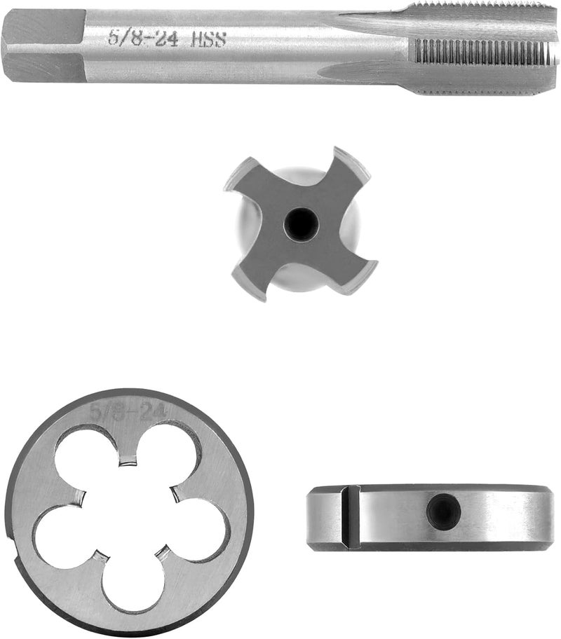 QWORK 5/8"-24 Tap and Die Set, with Round Die 22LR 223 5.56 9mm, High Speed Steel Right Hand Thread Tap Tool - Image 2